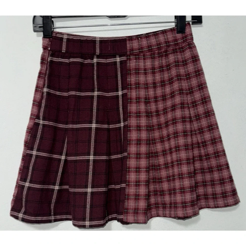 Hollister Womens XS Skirt‎ Dark Academia Preppy Plaid Mini Flannel Stretch Fall